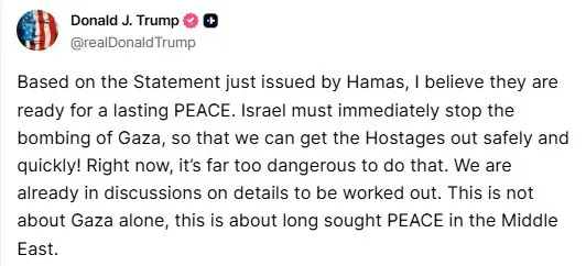 Trump, Hamas’ın ateşkes planını kısmen kabul etmesini değerlendirdi: 