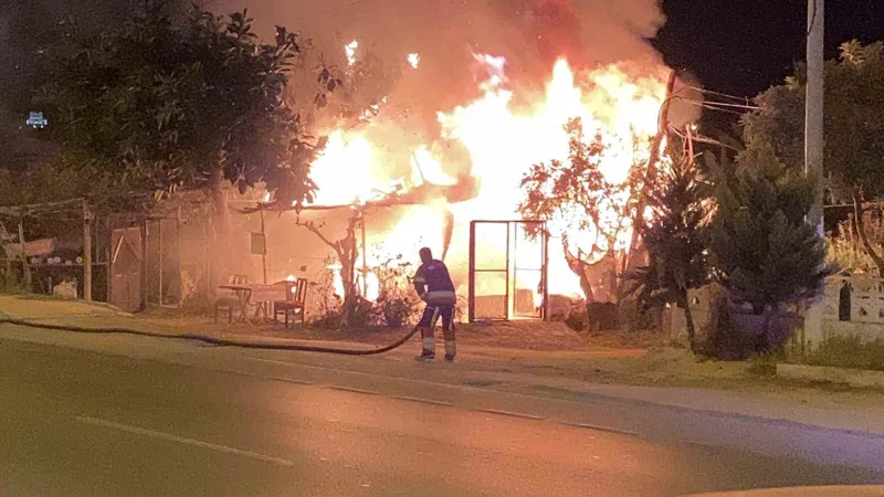 Hobi bahçesindeki baraka alev alev yandı
