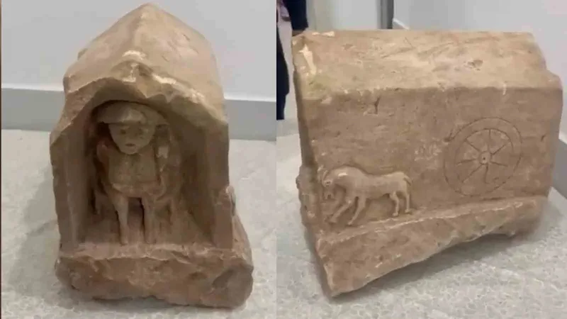 Roma dönemine ait, değeri 5 milyon lira: İnsan ve hayvan figürlü mezar steli ele geçirildi
