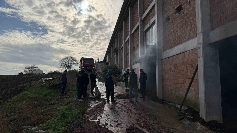 Tavuk çiftliğinin depo kısmında yangın
