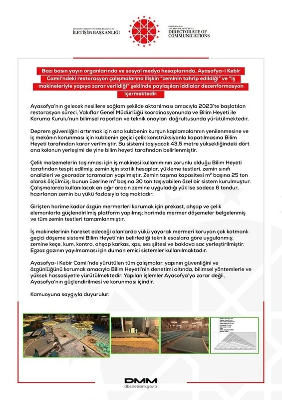 DMM’den ’Ayasofya-i Kebir Camii’ye iş makineleriyle zarar verildiği