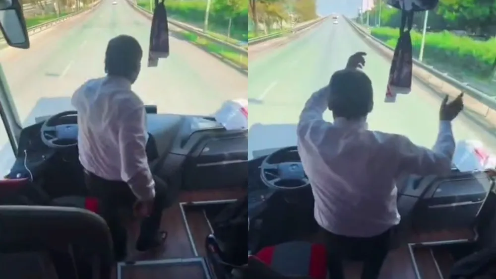 Seyir halindeki otobüste ayağa kalkıp oynadı: Şoför hakkında inceleme başlatıldı
