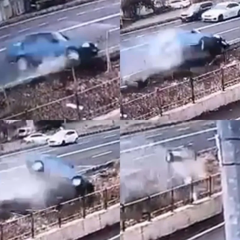 Otomobilin drenaj kanalına uçtuğu anlar görüntülendi
