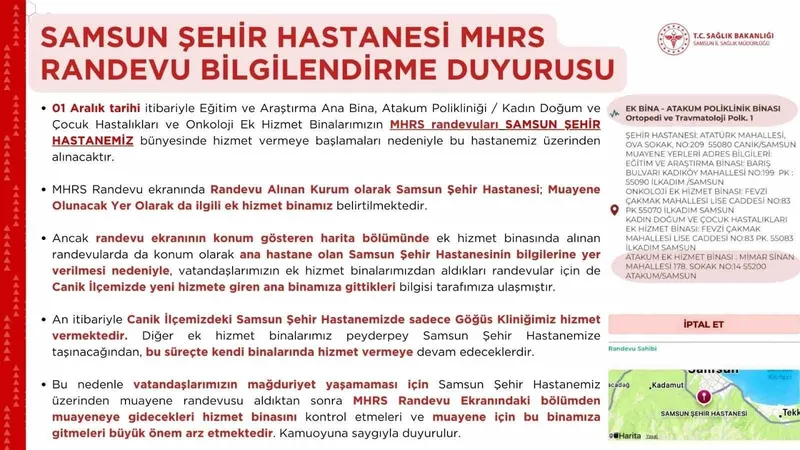 Samsun Şehir Hastanesi randevularında 