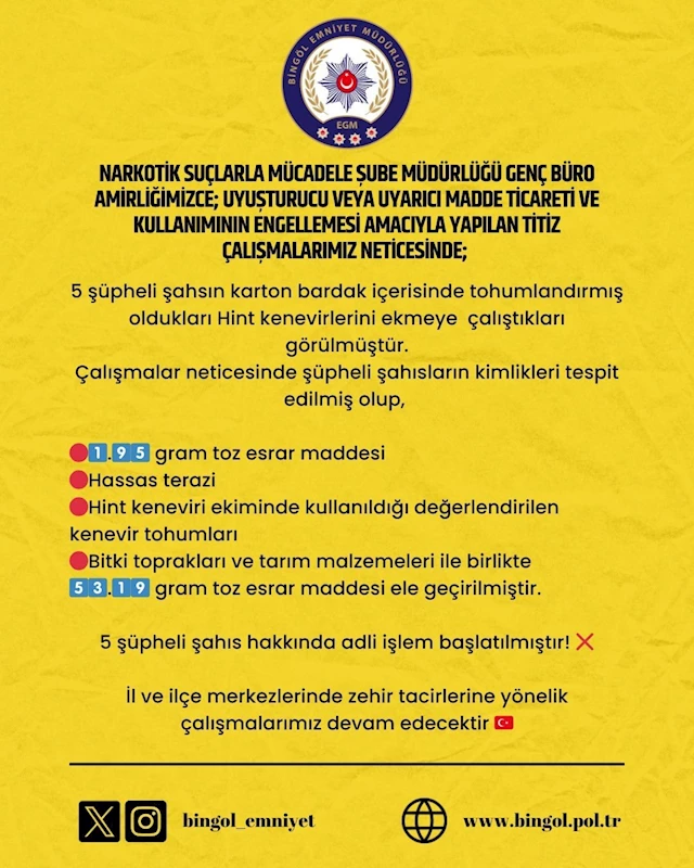 Karton bardağa yerleştirdikleri uyuşturucu tohumlarını ekmeye çalıştılar
