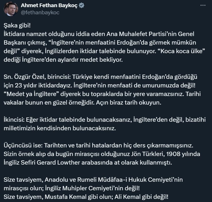 AK Partili Baykoç’tan Özgür Özel’e tepki: 