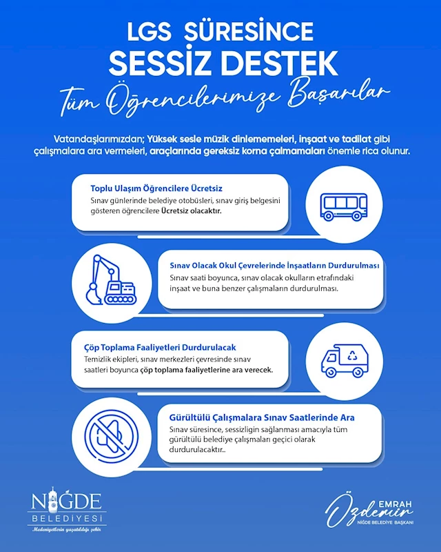 Niğde Belediyesi’nden LGS öğrencilerine tam destek
