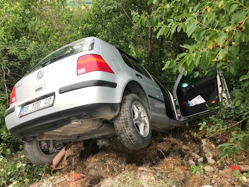 Yoldan savrulan otomobil ağaça çarparak durabildi
