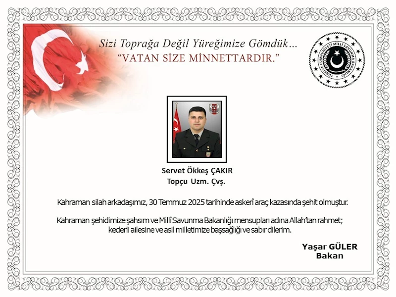 MSB: Edirne’de meydana gelen araç kazasında 1 asker şehit oldu
