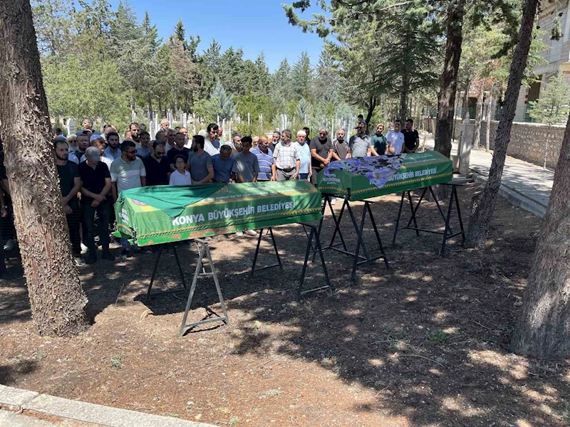 Konya’da derede boğulan kız kardeşlere acı veda
