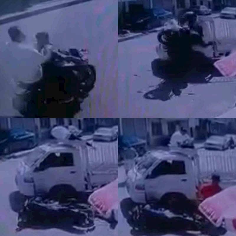 Kaza anları kamerada: Motosikletteki yolcu araç üstünde kaldı
