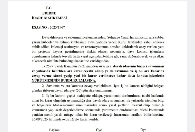 Selimiye Camii’nde tepki çeken restorasyona yargı freni
