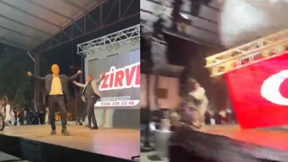 Sahne çöktü, belediye başkanı saniyelerle kurtuldu